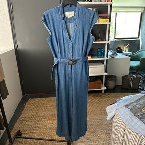 Anthropologie belted denim jumpsuit